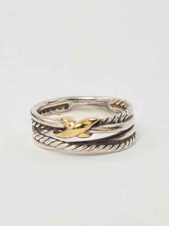 🎀 David Yurman Two-Tone Braided Stack Ring - Sterling Silver & 18k Gold
Size 7